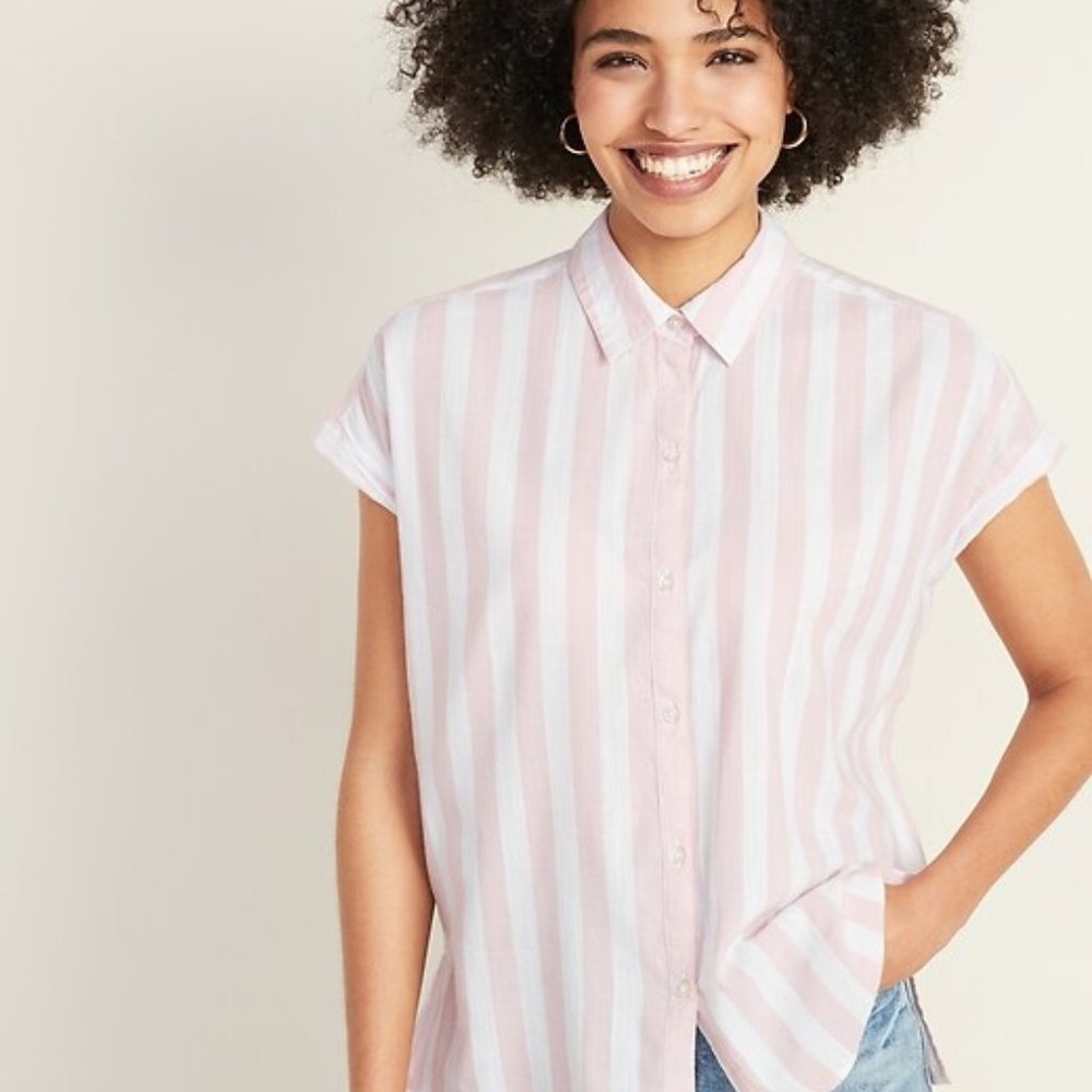 Lightweight Pink and White Striped Button-Up